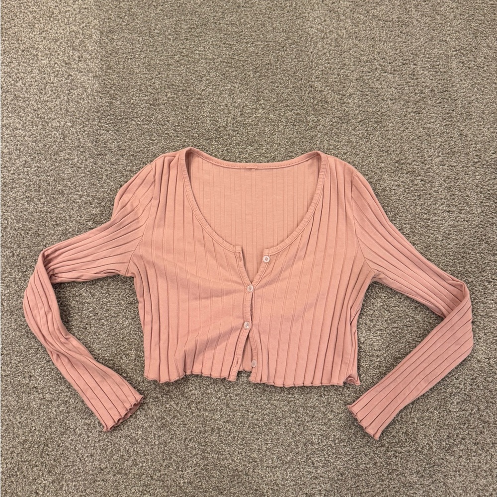 SOLD SHEIN Pink Cropped Button Up Cardigan Size: M